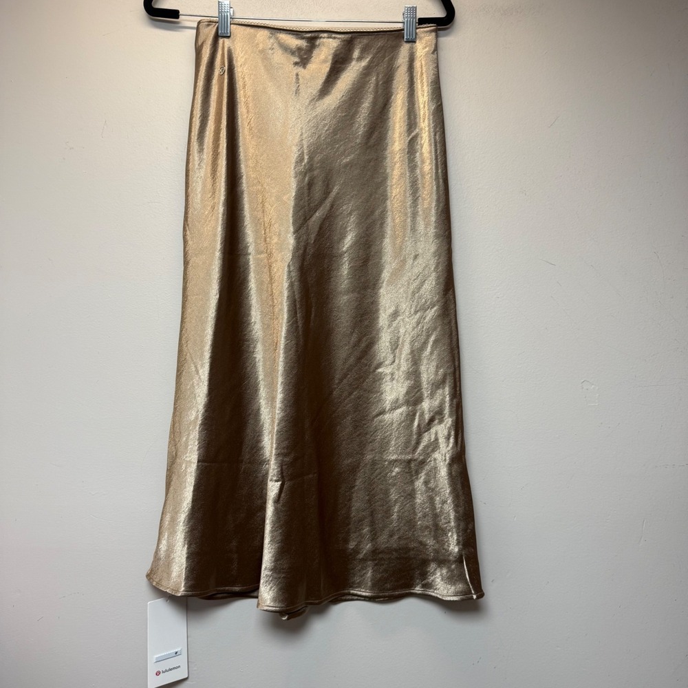 Lululemon Satin Midi Skirt Women Medium Gold‎ NWT High Rise Stretch LW8AD9S - Picture 6 of 8